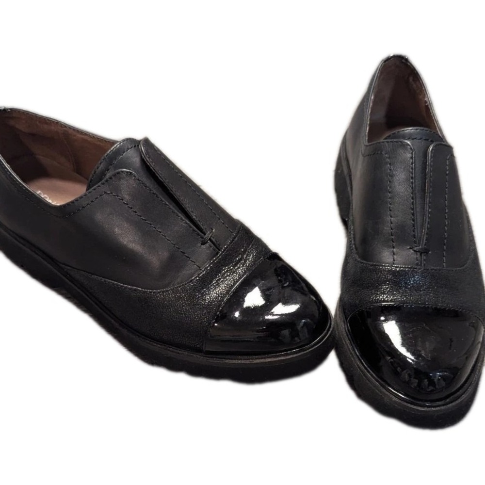 DONALD PLINER Womens 6 Shoes Cloud Slip-on Loafers Black Leather Patent